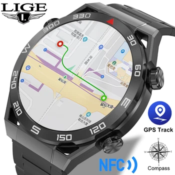 LIGE Új NFC Smart Óra Férfiak a GPS Tracker AMOLED 454*454 HD Képernyő pulzusszám EKG+PPG Bluetooth Hívás SmartWatch Az Android-ios