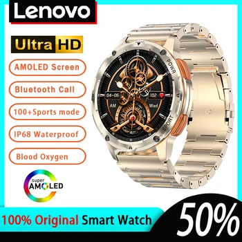 Lenovo Katonai Smartwatch Ultra HD AMOLED Smart Óra Bluetooth Hívás IP68 Vízálló Vízálló Sport Fitness Tracker Férfi Karóra