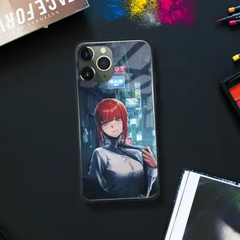 Makima Láncfűrész Ember Anime Puha TPU Üveg Telefon tok IPhone SE 6 7 8 Plusz X Xr Xs 11 12 13 Mini Pro Max Samsung