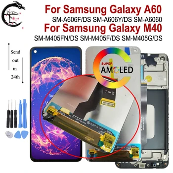 Super AMOLED A60 M40 2019 LCD Keret SAMSUNG Galaxy SM-A606F/DS A606Y M405FN/DS Képernyő Touch Digitalizáló Közgyűlés
