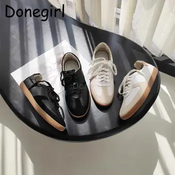 Donegirl 2023 Új Női Divat, Kerek Feje Splice Illesztése Lakások Cipő Komfort Bőr Egyszerű Alkalmi Sokoldalú Cipő Női Elegáns