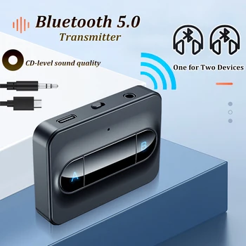 Bluetooth 5.0 Adó Hordozható Audio Adó 3,5 mm-es AUX Jack Sztereó Zene Vezeték nélküli Adapter PC TV Fülhallgató Hangszóró