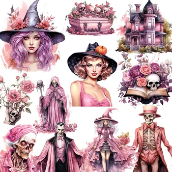 20db/Csomag Rózsaszín Halloween Koponya Matrica DIY Kézműves Scrapbooking Album Szemét Napló, Dekorációs Matrica