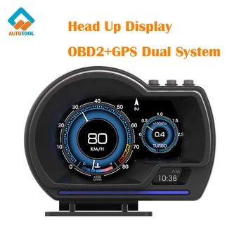 HUD Head Up Display Auto Kijelző OBD2 GPS Smart Mérőműszer Digitális Mérő Riasztó Víz Olaj Hőmérséklete RPM Elektronikus Kiegészítők