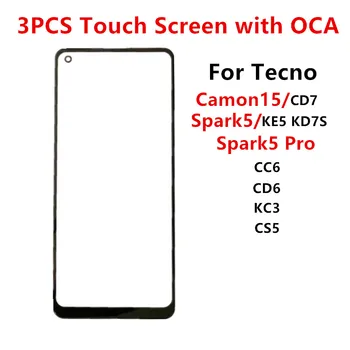 3PCS Első Képernyőn A Tecno Camon 15 CD7 Szikra 5 Pro KE5 KD7S CC6 Touch Panel, LCD Kijelző Ki az Üveg Helyére Javítás Rész + OCA