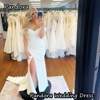 Pandora Szatén Egy-line Szívem Redők Söprés Vonat Hivatalos Elefántcsont Menyasszony földig érő Elegáns Esküvői Ruhák Nő 2024