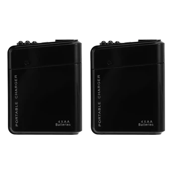 2X Fekete 4X AA Elem Hordozható tartalék Energia Töltő USB mobiltelefon