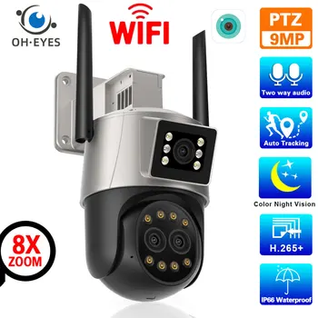 9MP 4K Wifi Kültéri Kamera Három Objektív Kettős Képernyő 8X Digitális Zoom Megfigyelő Kamera éjjellátó Biztonsági Védelem ICSEE Cam