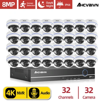 AHCVBIVN 32 Csatorna 4K NVR 8MP Kültéri CCTV POE Kamera Rendszer 4K Audio Felvétel Vandalproof Dome Kamera, Videó Megfigyelő Szett