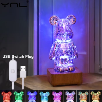 3D LED Tűzijáték Lámpa Medve Éjjeli Lámpa Szabályozható Projektor, Színes Hangulatú Hálószoba Asztal Decora Világítás Ajándék USB-A Kapcsoló