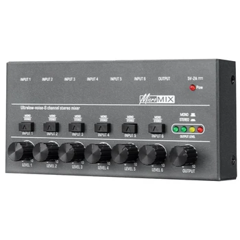 Mini Audio Mixer 6 Csatornás Professzionális Sztereó Hang Mixer Ultra Alacsony Zajszintű 6 Csatornás Keverő