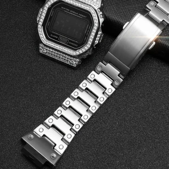 Gyémánt Berakásos watchband A CASIO GWM5610 GW5600 DW5600 Heveder Esetben Keret Metal Zenekar, a DW-5600 316L férfi Acél Karkötő Ingyenes eszköz